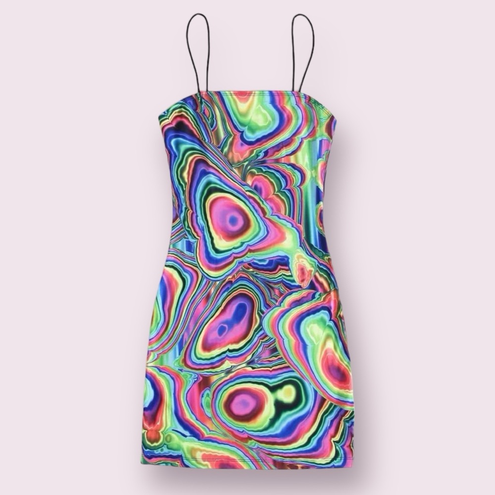 SHEIN Neon Tie-Dye Mini Bodycon Dress